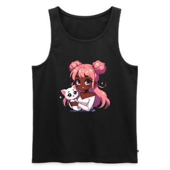 Anime African American Afro Anime Merch Stuff - Men's Premium Organic Tank Top - black - Front - AI Model Male 178 light (178cm)