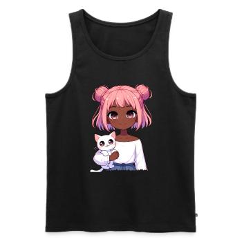 Anime African American Afro Anime Merch Stuff - Men's Premium Organic Tank Top - black - Front - AI Model Male 178 light (178cm)