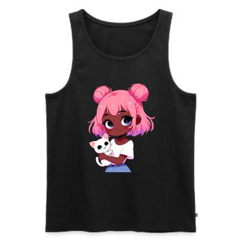Anime African American Afro Anime Merch Stuff - Men's Premium Organic Tank Top - black - Front - AI Model Male 178 light (178cm)