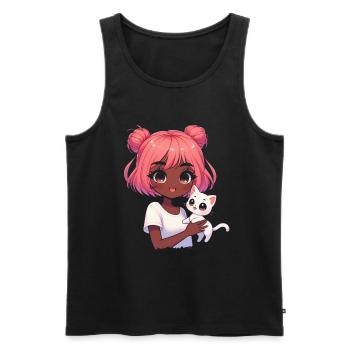 Anime African American Afro Anime Merch Stuff - Men's Premium Organic Tank Top - black - Front - AI Model Male 178 light (178cm)