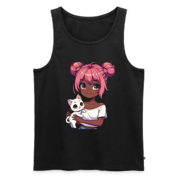 Anime African American Afro Anime Merch Stuff - Men's Premium Organic Tank Top - black - Front - AI Model Male 178 light (178cm)