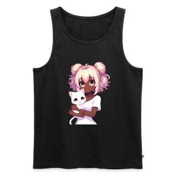 Anime African American Afro Anime Merch Stuff - Men's Premium Organic Tank Top - black - Front - AI Model Male 178 light (178cm)