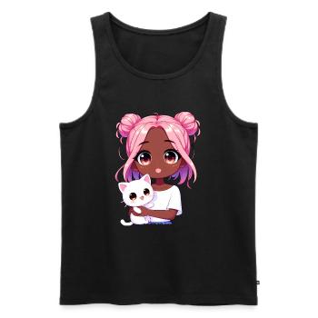 Anime African American Afro Anime Merch Stuff - Men's Premium Organic Tank Top - black - Front - AI Model Male 178 light (178cm)