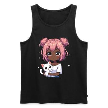 Anime African American Afro Anime Merch Stuff - Men's Premium Organic Tank Top - black - Front - AI Model Male 178 light (178cm)