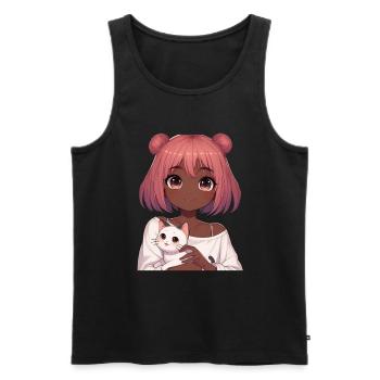 Anime African American Afro Anime Merch Stuff - Men's Premium Organic Tank Top - black - Front - AI Model Male 178 light (178cm)