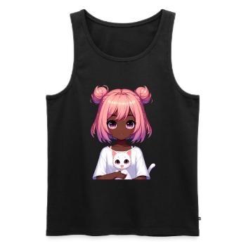 Anime African American Afro Anime Merch Stuff - Men's Premium Organic Tank Top - black - Front - AI Model Male 178 light (178cm)