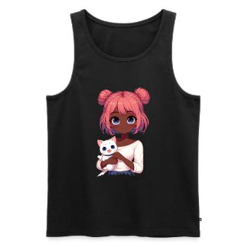 Anime African American Afro Anime Merch Stuff - Men's Premium Organic Tank Top - black - Front - AI Model Male 178 light (178cm)