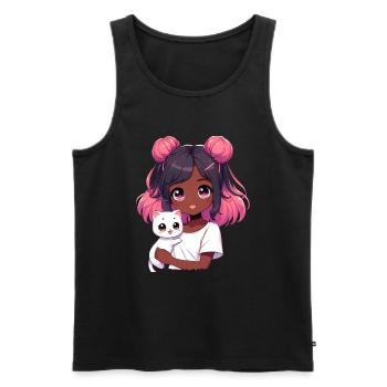 Anime African American Afro Anime Merch Stuff - Men's Premium Organic Tank Top - black - Front - AI Model Male 178 light (178cm)