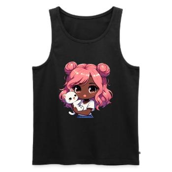 Anime African American Afro Anime Merch Stuff - Men's Premium Organic Tank Top - black - Front - AI Model Male 178 light (178cm)