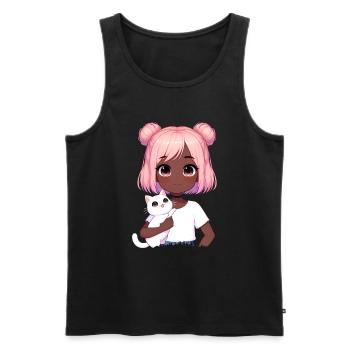 Anime African American Afro Anime Merch Stuff - Men's Premium Organic Tank Top - black - Front - AI Model Male 178 light (178cm)