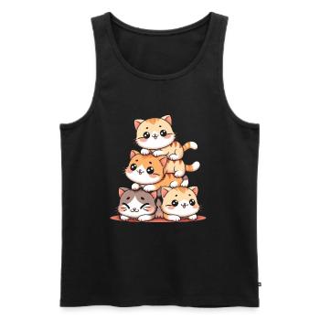 Stack of Kitty Cats Stack Kawaii Meowtain Anime - Men's Premium Organic Tank Top - black - Front - Michal (187cm)