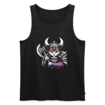 Viking Cat Helmet Nordic Cat Lover Norwegian - Men's Premium Organic Tank Top - black - Front - Michal (187cm)