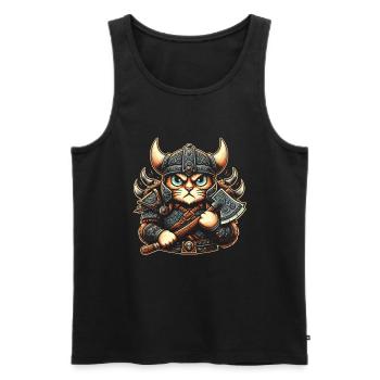 Viking Cat Helmet Nordic Cat Lover Norwegian - Men's Premium Organic Tank Top - black - Front - Michal (187cm)