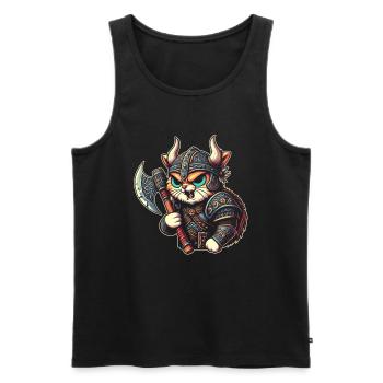 Viking Cat Helmet Nordic Cat Lover Norwegian - Men's Premium Organic Tank Top - black - Front - Michal (187cm)