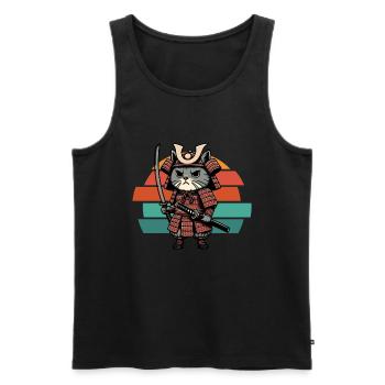 Japanese Samurai Cat Warrior Retro Ninja - Men's Premium Organic Tank Top - black - Front - AI Model Male 178 light (178cm)