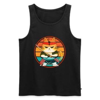 Japanese Samurai Cat Warrior Retro Ninja - Men's Premium Organic Tank Top - black - Front - AI Model Male 178 light (178cm)