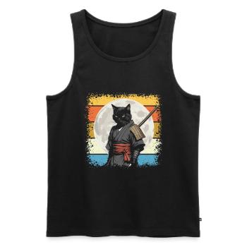Japanese Samurai Cat Warrior Retro Ninja - Men's Premium Organic Tank Top - black - Front - AI Model Male 178 light (178cm)