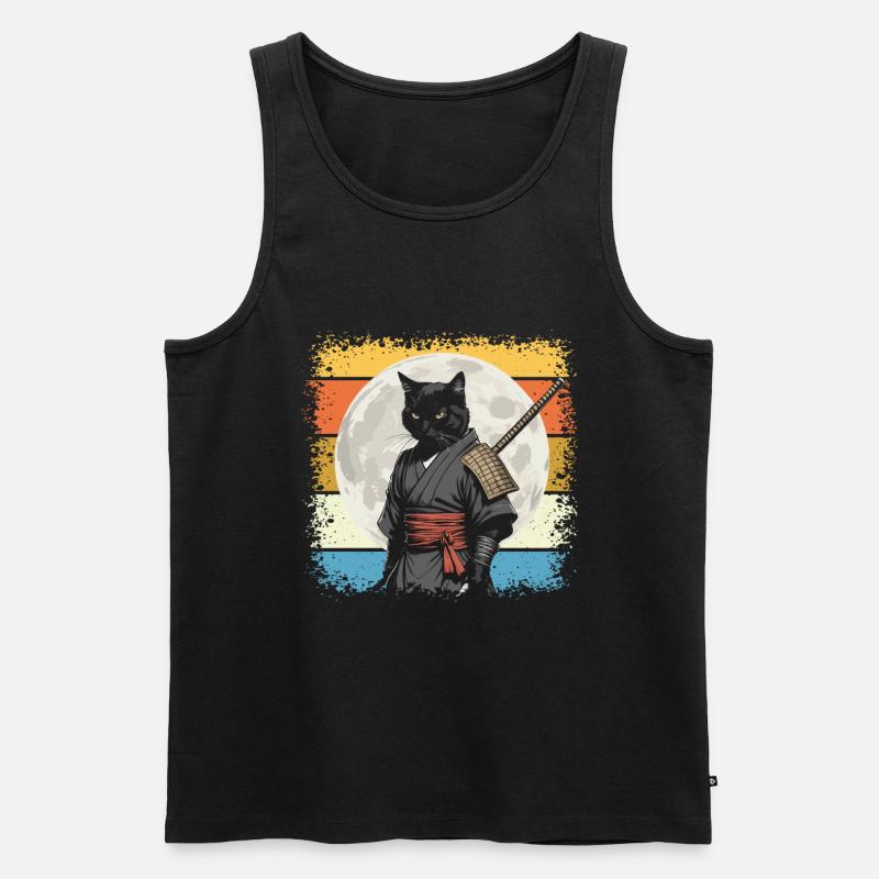 Japanische Samurai -Katzenkrieger Retro Ninja - Männer Premium Bio Tank Top - Schwarz