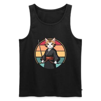 Japanese Samurai Cat Warrior Retro Ninja - Men's Premium Organic Tank Top - black - Front - AI Model Male 178 light (178cm)