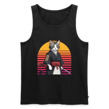 Japanese Samurai Cat Warrior Retro Ninja - Men's Premium Organic Tank Top - black - Front - AI Model Male 178 light (178cm)