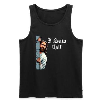I Saw Jesus Meme Funny Christian - Men's Premium Organic Tank Top - black - Front - AI Model Male 178 light (178cm)