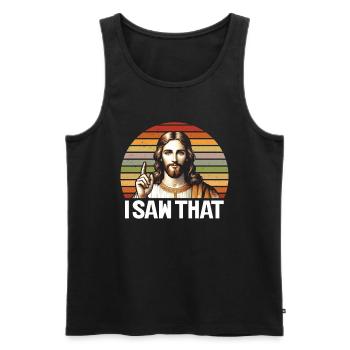 I Saw Jesus Meme Funny Christian - Men's Premium Organic Tank Top - black - Front - AI Model Male 178 light (178cm)