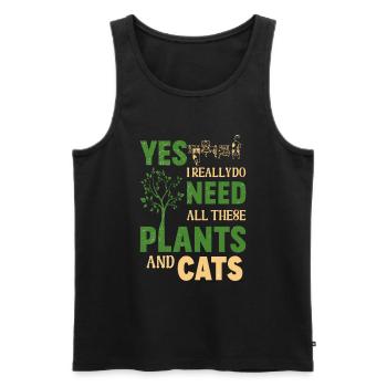 Plantes et chats Jardin Amoureux des plantes - Débardeur bio Premium Homme - noir - Devant - AI Model Male 178 light (178cm)