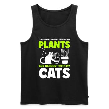 Plantes et chats Jardin Amoureux des plantes - Débardeur bio Premium Homme - noir - Devant - AI Model Male 178 light (178cm)