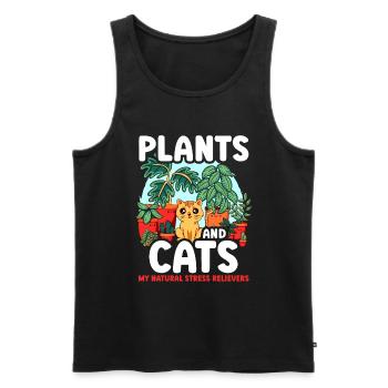 Plantes et chats Jardin Amoureux des plantes - Débardeur bio Premium Homme - noir - Devant - AI Model Male 178 light (178cm)