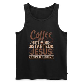 Le café me fait avancer, Jésus me fait avancer - Débardeur bio Premium Homme - noir - Devant - Michal (187cm)