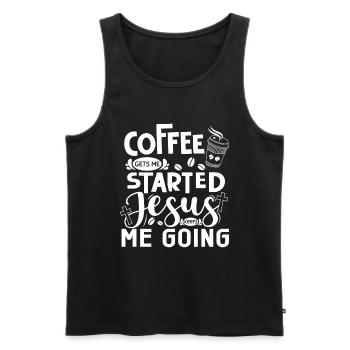 Le café me fait avancer, Jésus me fait avancer - Débardeur bio Premium Homme - noir - Devant - Michal (187cm)