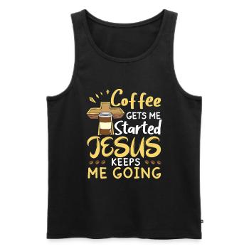 Le café me fait avancer, Jésus me fait avancer - Débardeur bio Premium Homme - noir - Devant - Michal (187cm)