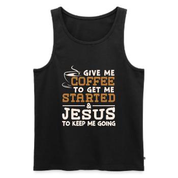 Café pour me faire démarrer Jésus pour me permettre de continuer - Débardeur bio Premium Homme - noir - Devant - Michal (187cm)