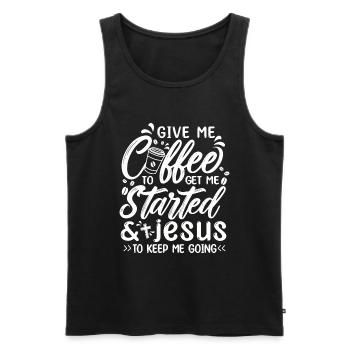 Café pour me faire démarrer Jésus pour me permettre de continuer - Débardeur bio Premium Homme - noir - Devant - Michal (187cm)