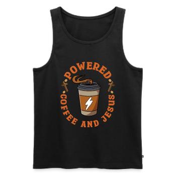 Powered By Coffee And Jesus - Men's Premium Organic Tank Top - black - Front - Michal (187cm)