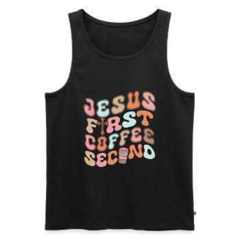 Jesus First Coffee Second - Men's Premium Organic Tank Top - black - Front - Michal (187cm)