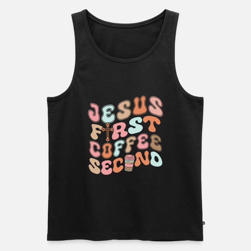 Jesus First Coffee Second - Männer Premium Bio Tank Top - Schwarz