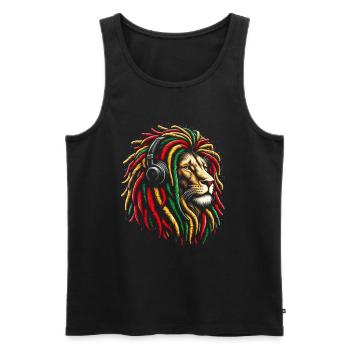 Lion jamaïcain Reggae Root Lion Judah Rasta - Débardeur bio Premium Homme - noir - Devant - AI Model Male 178 light (178cm)
