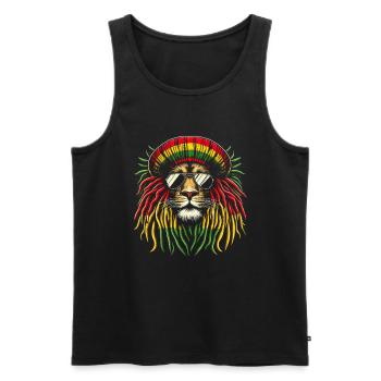 Lion jamaïcain Reggae Root Lion Judah Rasta - Débardeur bio Premium Homme - noir - Devant - AI Model Male 178 light (178cm)