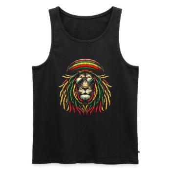 Lion jamaïcain Reggae Root Lion Judah Rasta - Débardeur bio Premium Homme - noir - Devant - AI Model Male 178 light (178cm)