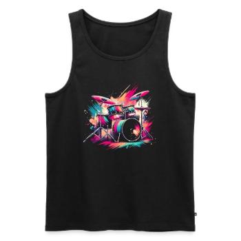 Buntes Abstraktes Drum Set Drummer Drumming - Männer Premium Bio Tank Top - Schwarz - Vorne - AI Model Male 178 light (178cm)