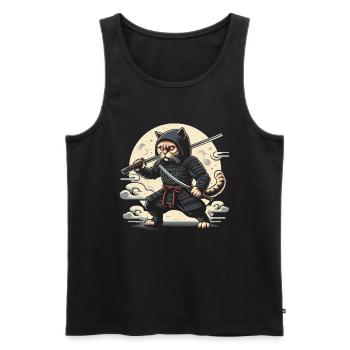 Ninja Katze Japanisch Samurai Japan Kawaii Krieger - Männer Premium Bio Tank Top - Schwarz - Vorne - Michal (187cm)