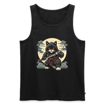 Ninja Katze Japanisch Samurai Japan Kawaii Krieger - Männer Premium Bio Tank Top - Schwarz - Vorne - Michal (187cm)