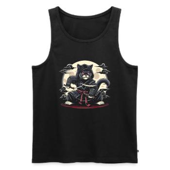 Ninja Katze Japanisch Samurai Japan Kawaii Krieger - Männer Premium Bio Tank Top - Schwarz - Vorne - Michal (187cm)