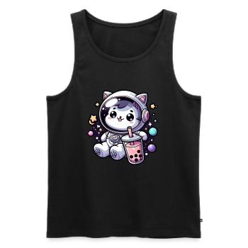 Kawaii Katze Astronaut Bubble Tea Im Weltraum - Männer Premium Bio Tank Top - Schwarz - Vorne - AI Model Male 178 light (178cm)