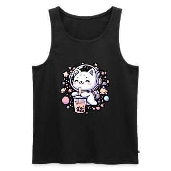 Kawaii Katze Astronaut Bubble Tea Im Weltraum - Männer Premium Bio Tank Top - Schwarz - Vorne - AI Model Male 178 light (178cm)