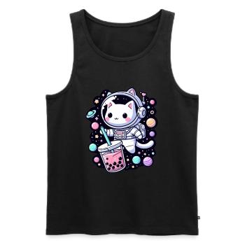 Kawaii Cat Astronaut Bubble Tea in Space - Men's Premium Organic Tank Top - black - Front - AI Model Male 178 light (178cm)