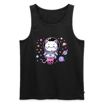 Kawaii Katze Astronaut Bubble Tea Im Weltraum - Männer Premium Bio Tank Top - Schwarz - Vorne - AI Model Male 178 light (178cm)