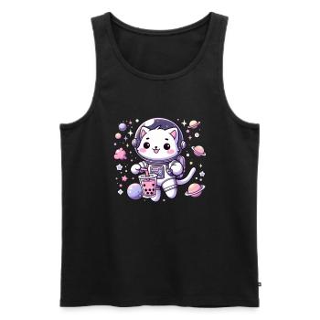 Kawaii Cat Astronaut Bubble Tea in Space - Men's Premium Organic Tank Top - black - Front - AI Model Male 178 light (178cm)