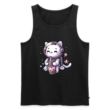 Kawaii Cat Astronaut Bubble Tea in Space - Men's Premium Organic Tank Top - black - Front - AI Model Male 178 light (178cm)